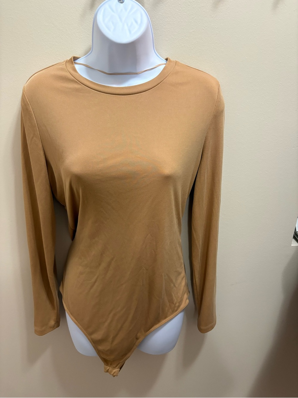 Elodie Long-Sleeve Bodysuit in Camel Tan